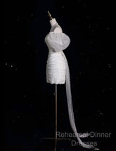 Unique Sheath Off The Shoulder Sequin Short Sleeves White Wedding Dresses Brides Dress